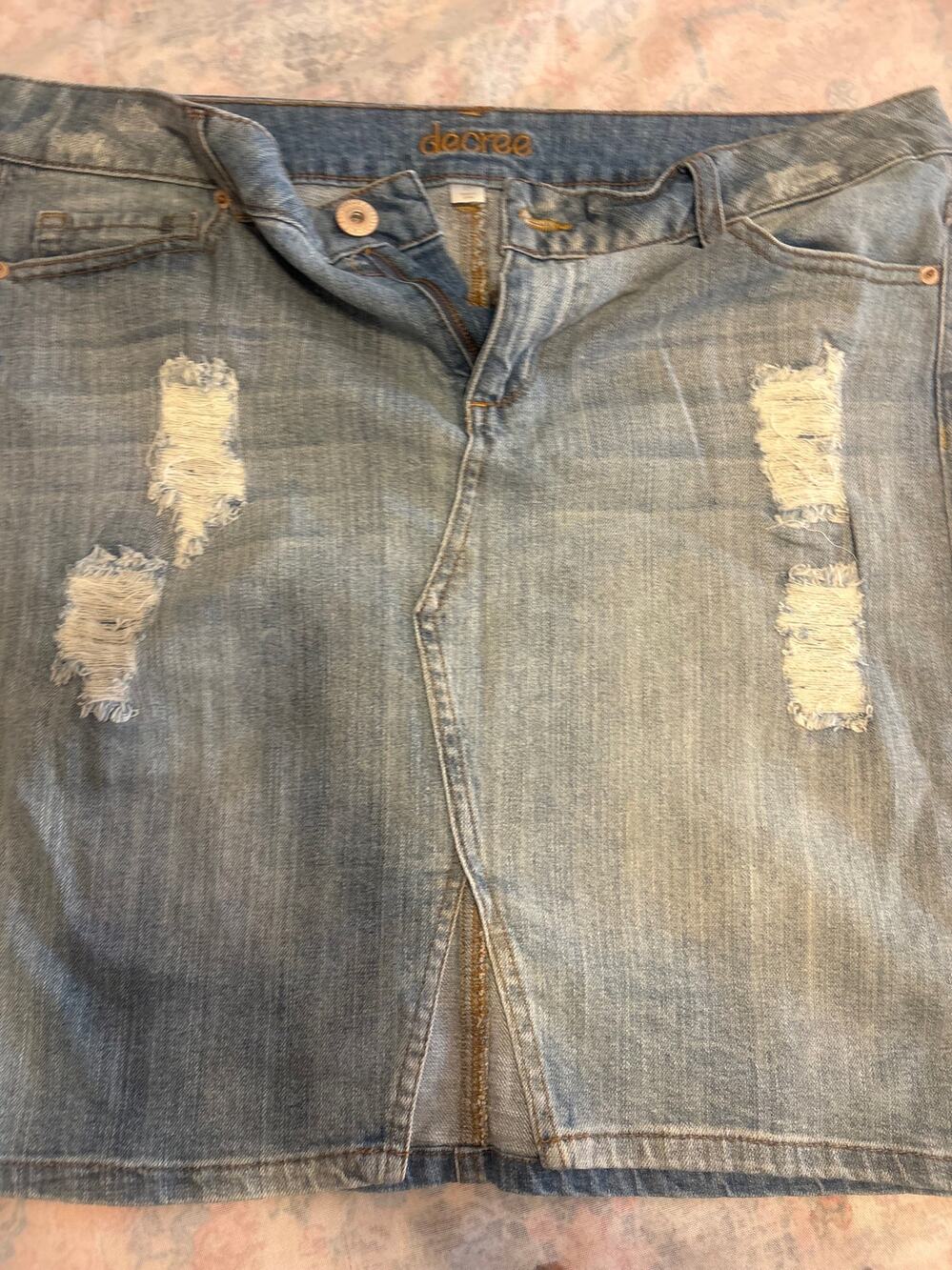 Decree Women's Denim Jean Skirt Mini 15 Blue Brown Casual Distressed Ripped